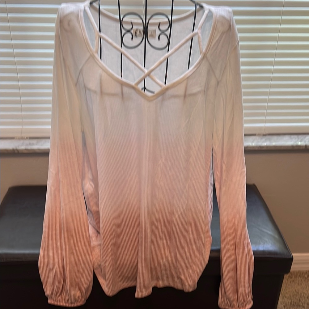 Maurices Pink and Orange Ombre Ribbed Blouse